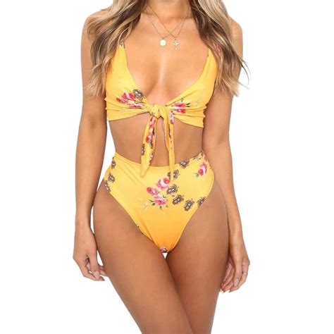 Yellow Bandage High Waisted Bikini Set 2018 Sexy Swimwear Women