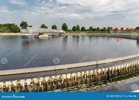 Aguas Residuales En El Tanque De Sedimentación Secundario De Depuradora