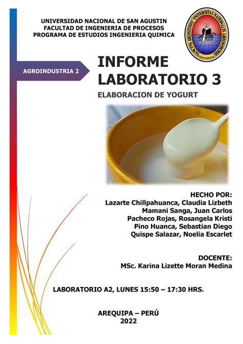 Informe Practica 03 Elaboracion Yogurt AGROINDUSTRIA 2 INFORME