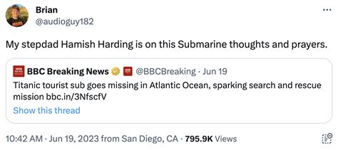 My Stepdad Hamish Harding Is On The Submarine Thoughts And Prayers