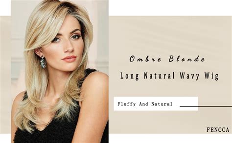 Amazon Fencca Ombre Blonde Highlight Long Natural Wavy Wig With Bangs Layered Synthetic