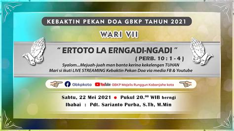 PEKAN DOA GBKP Wari VII YouTube