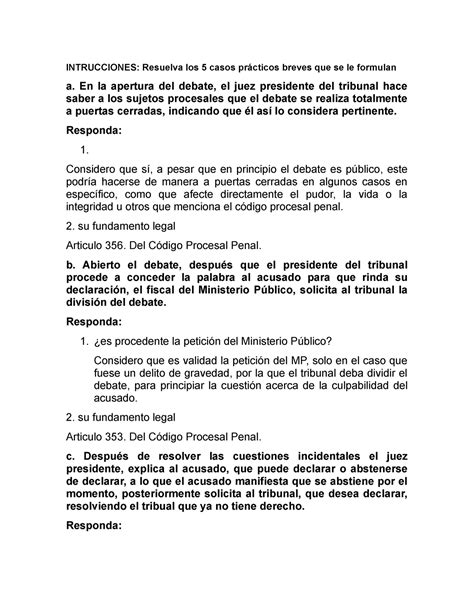 Casos De Procesal Penal Intrucciones Resuelva Los 5 Casos Prácticos