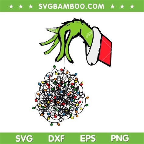 Grinch Hand Christmas Lights SVG PNG