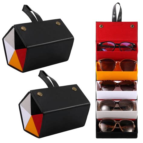 Hengguang 2pcs Pu Leather 5 Slot Multiple Travel Sunglasses Organizer Case Foldable Eyeglasses