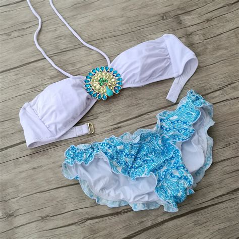 Women Design Peacock Secret Crystal Diamond Bikini White Swimsuit Biquini Brazilian Bathing Suit