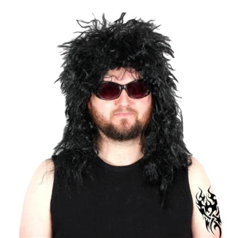 Rock Star Mens Long Black Glam Rocker Wig For Adult Rockstar Fancy