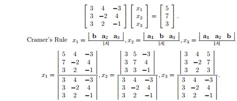 Three Linear Cramers Rule Matrix Calculation