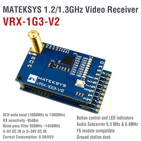 Matek sistemi Mateksys VRX 1G3 V2 / VTX 1G3 1.3GHz FPV Video 2CH 9CH ...