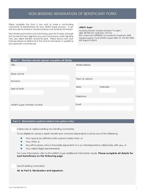 Fillable Online NON BINDING NOMINATION OF BENEFICIARIES FORM Fax Email