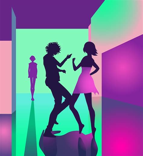 Premium Vector Man And Woman Dancing At Disco Club Neon Lighting