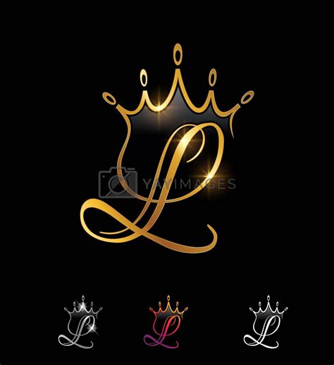 Golden Monogram Crown Initial Letter L By Up Date Vectors