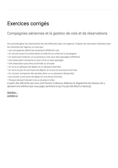 Exercices Corrig S Compagnies A Riennes Et La Gestion De Vols Et De