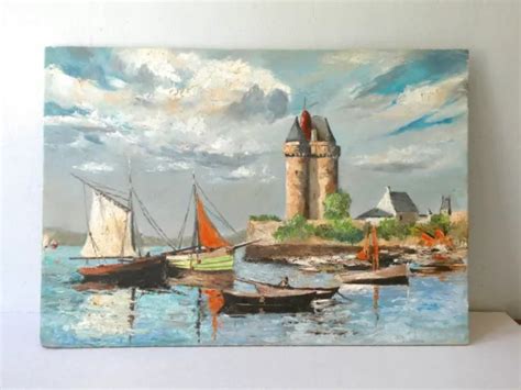 Double Tableau Huile Sur Carton Port Bateaux Tour Solidor Saint Malo