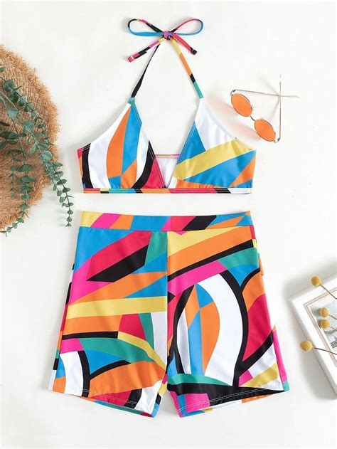 Color Block Halter Bikini Swimsuit SHEIN USA