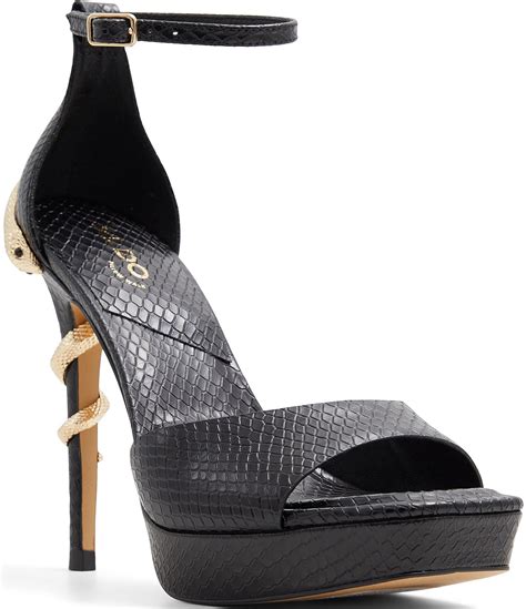 Aldo Medusa Snake Print Leather Ankle Strap Novelty Heel Dress Sandals