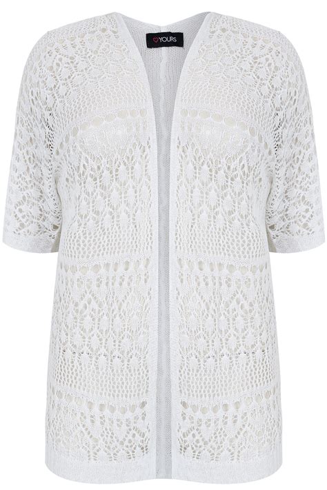 White Crochet Lace Short Sleeved Cardigan Plus Size 14 16 18 20 22 24