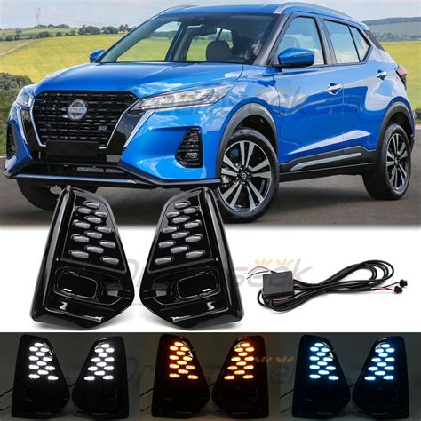 3 cores led drl para nissan kicks 2021 2022 luz de circulação diurna