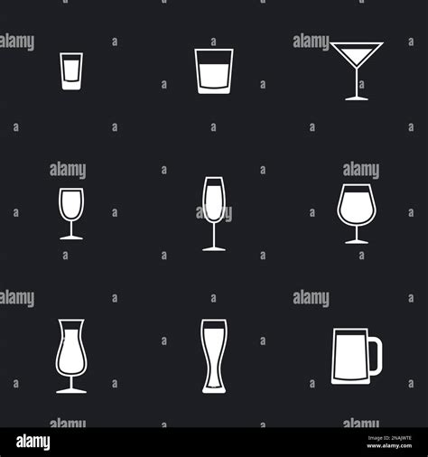 Icons For Theme Drink Alcohol Beverage Black Background Stock Vector