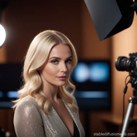 Behind The Scenes TV Show Recording With Blonde Presenter Stable Diffusion Online