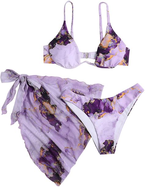 Shein Womens 3 Piece Tie Dye Underwire Bikini Set Swimsuit And Cover