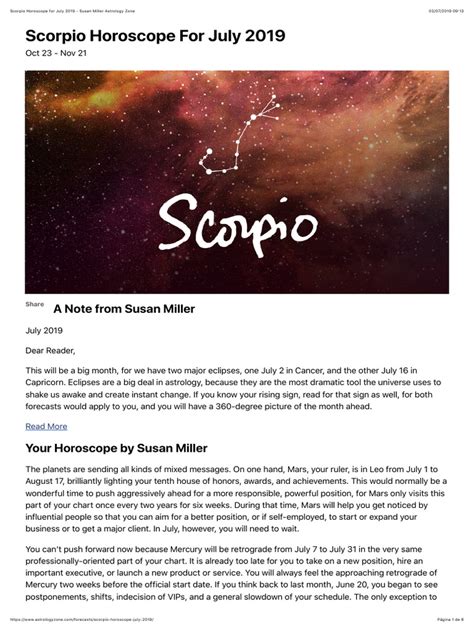 Susan Miller Scorpio Horoscope March 2024 Reeva Mirabelle