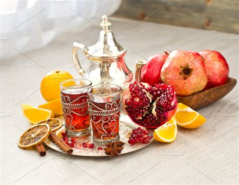 Moroccan teaset, arabic tea, fruits ~ Food & Drink Photos ~ Creative Market