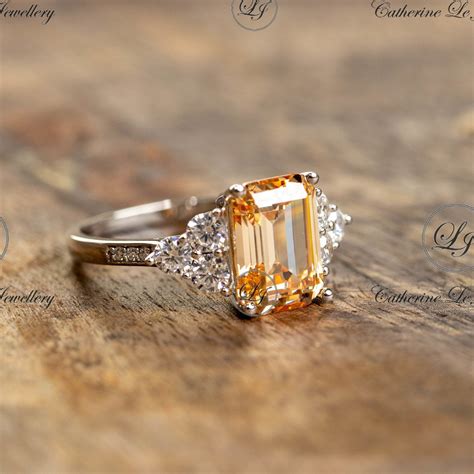 Champagne Diamond Ring 6ct Emerald Cut Simulated Champagne Etsy Australia