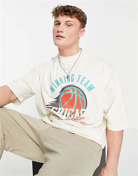 Asos Design Oversized T Shirt In Off White With Collegiate Print Asos