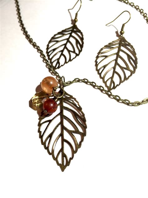 Leaf necklace set leaf leaf jewelry fall jewelry