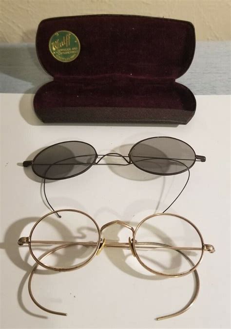 Antique Bifocal K Gold Filled Wire Glasses And Gem