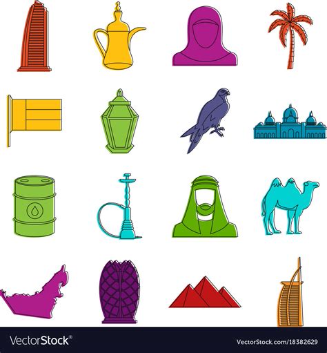 Uae Travel Icons Doodle Set Royalty Free Vector Image