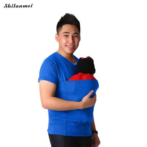 Warm Men T Shirt Baby Carrier Wearing T Shirt Grey Blue Tops Kangaroo