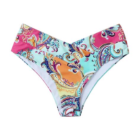 Loasebue Women S High Cut Swimwear Colorful Print Beach Bikini Panty