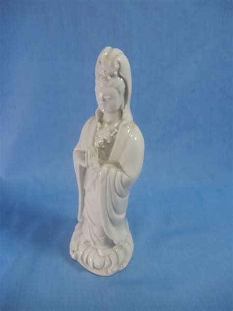 Vintage Blanc De Chine Dehua Kwan Yin Statues One Pair Circa Mid Th