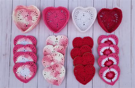 5 Piece Crochet Heart Coaster Set With Coaster Keeper Etsy In 2020