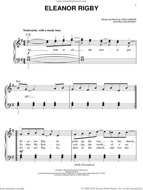 Eleanor Rigby Easy Sheet Music For Piano Solo Pdf