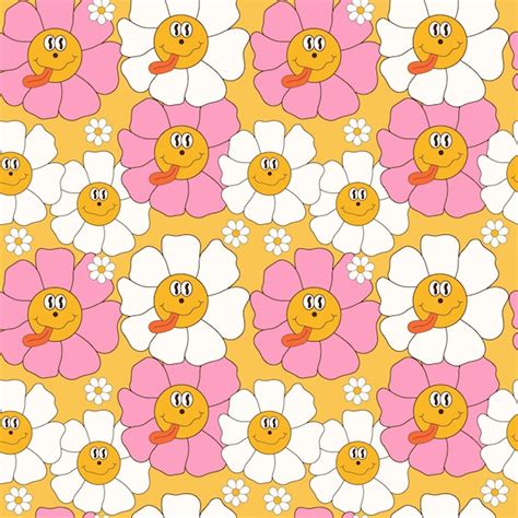 Premium Vector Retro Groovy Seamless Pattern Smiley Flower