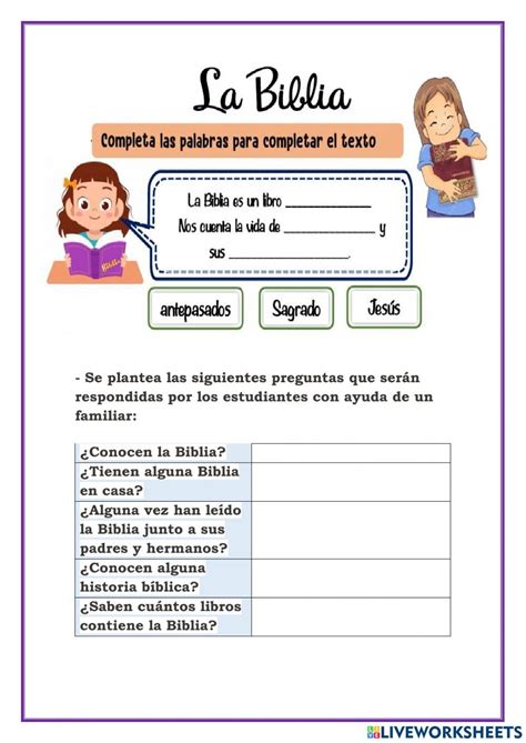 La Biblia Worksheet For TERCERO PRIMARIA Lecciones De La Escuela