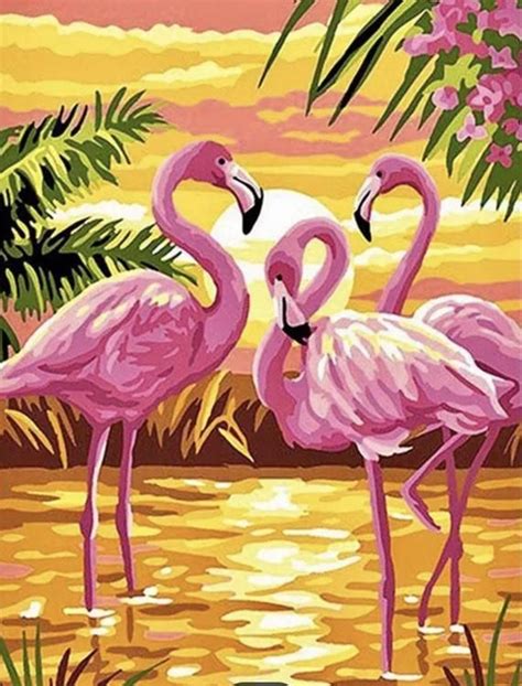 US Shipping 30x40cm Flamingos Island Exotic Flowers Tropical Foliage