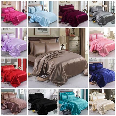 6 Pcs Satin Silk Bedding Set Duvet Cover Fitted Sheet And 4 Pillow Cases