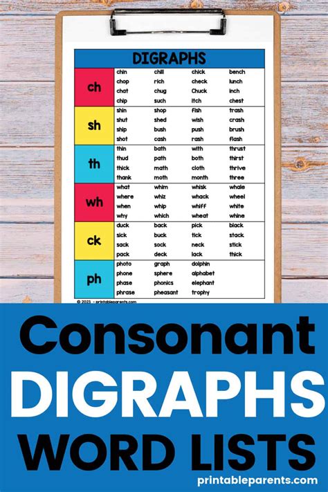 Consonant Digraphs List - Printable Parents