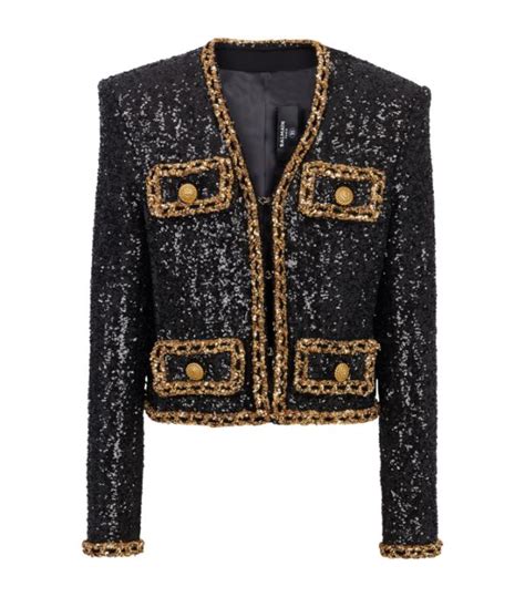 Mens Balmain Black Sequin Embellished Spencer Jacket Harrods UK