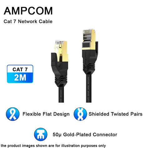 Ampcom Cat7 Ethernet Cable Shielded Flat Type Rj45 2m 25g5g10gbps