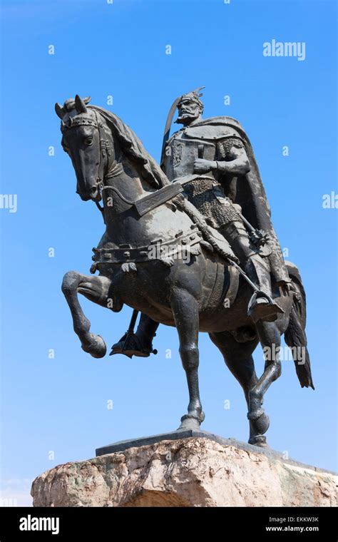 Statue of Skanderbeg in Skanderbeg Square, Tirana, Albania Stock Photo ...