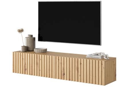 TELIRE Meuble TV 140 cm en chêne artisan avec façade fraisée Selsey