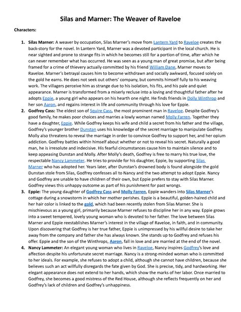 Silas and Marner for Week 2 Literature - Silas and Marner: The Weaver