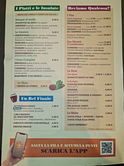 Menu Au Dispensa Emilia Parma Restaurant Parme