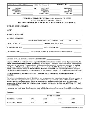 Fillable Online WATER AND OR SEWER SERVICES APPLICATION FORM Fax Email