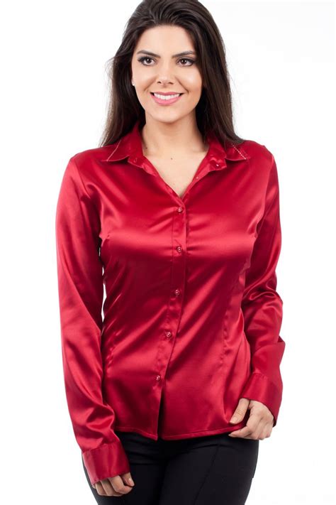 Red Satin Fitted Blouse Red Satin Fitted Blouses Satin Blouses Moda